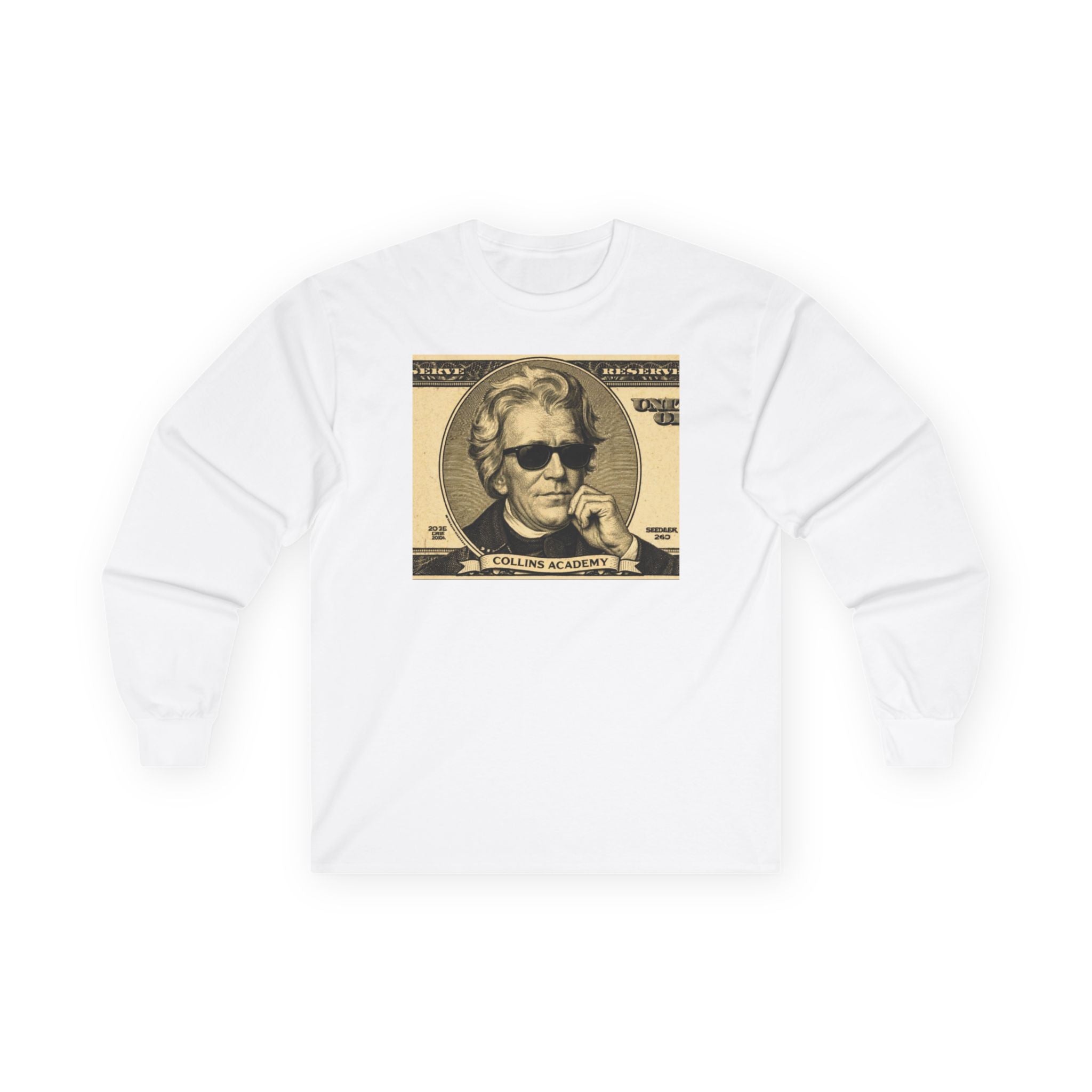 Andrew Jackson Long Sleeve Tee — Vintage Dollar Bill Graphic